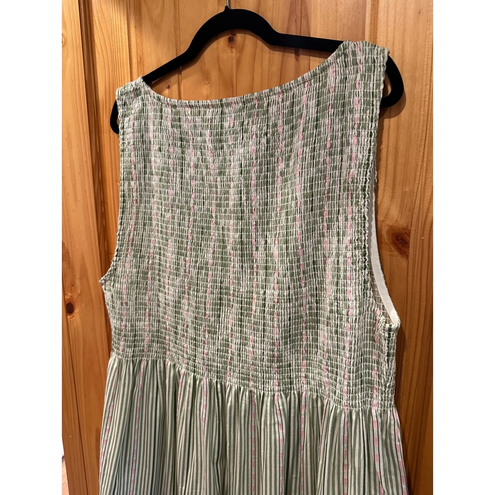 Hill House The Cosima Nap Dress Green White Striped Smocked Midi 3X - Picture 10 of 11